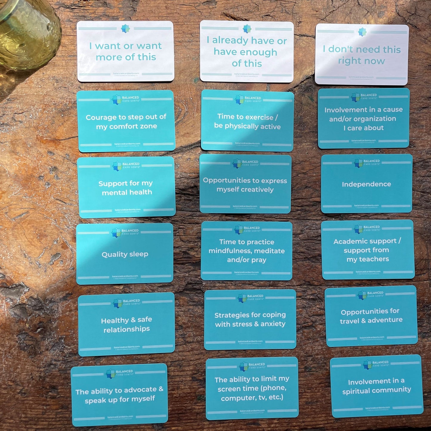 Student Wellness Card Sort (hard-copy deck)